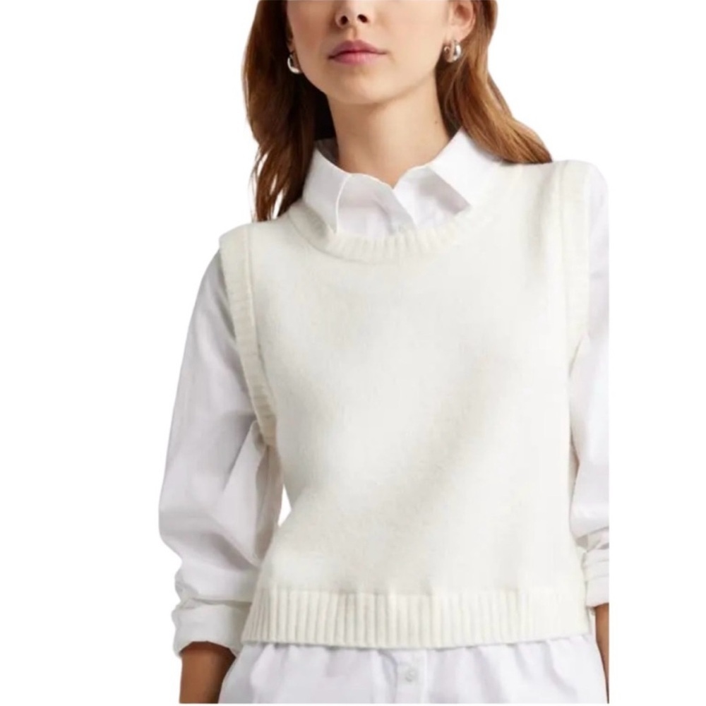 NEW OPEN EDIT Layered Sweater Vest Top Ivory